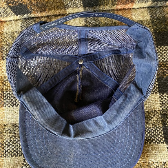 Vintage 70s trucker hat navy gold adjustable snap back one size - Picture 5 of 5